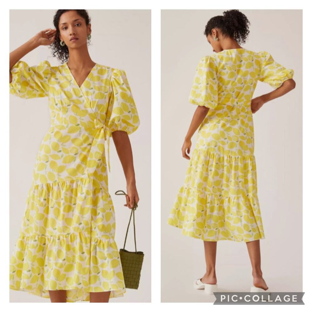 Hutch Lemon Print Wrap Dress Cotton Size Medium